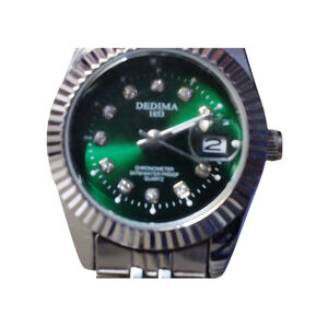 Dedima 1853 Womens Quartz Watch Green Dial Date Silver Tone Bracelet 3ATM